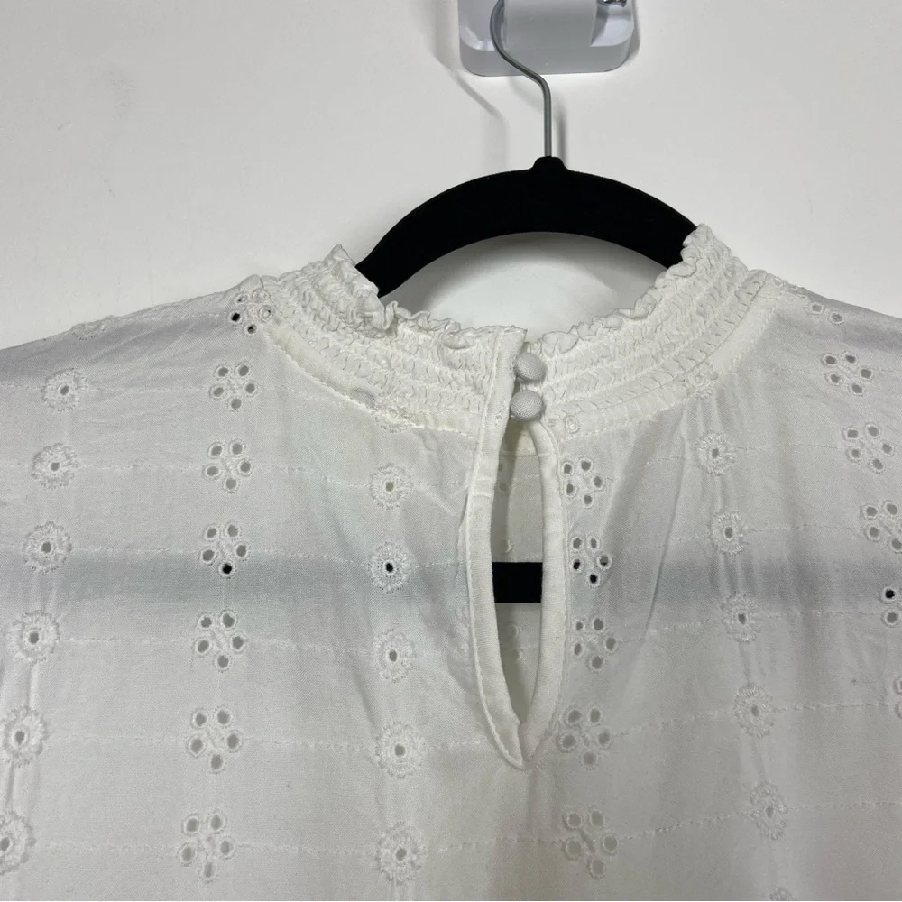 H&M Blouse Mock Neck Eyelet Long Sleeve Romantic